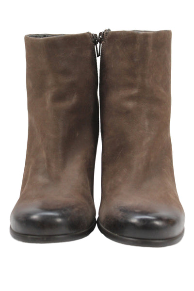 ECCO Womens Side Zip Block Heel Leather Ankle Booties Brown Size 40