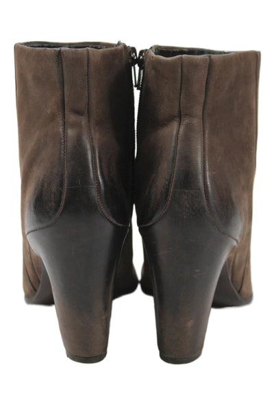 ECCO Womens Side Zip Block Heel Leather Ankle Booties Brown Size 40