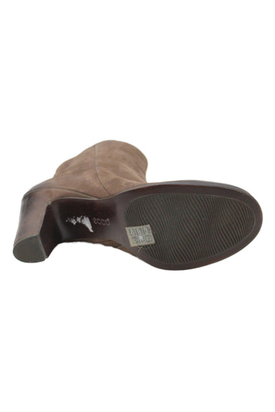 ECCO Womens Side Zip Block Heel Leather Ankle Booties Brown Size 40