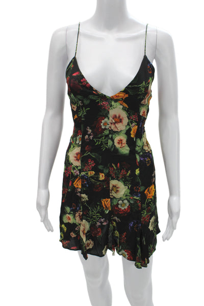 Alice + Olivia Women Mini Floral V-Neck Black Dress Size M