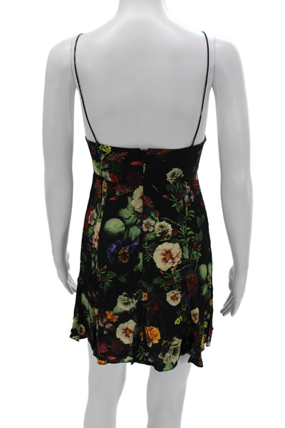 Alice + Olivia Women Mini Floral V-Neck Black Dress Size M