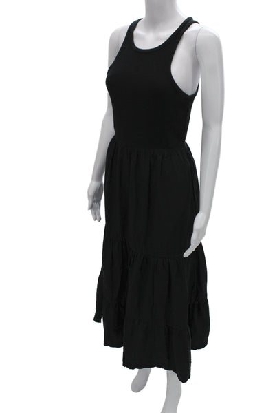 J Crew Womens Black Cotton Tank Dress Long Scoop Neck Sleeveless Size S