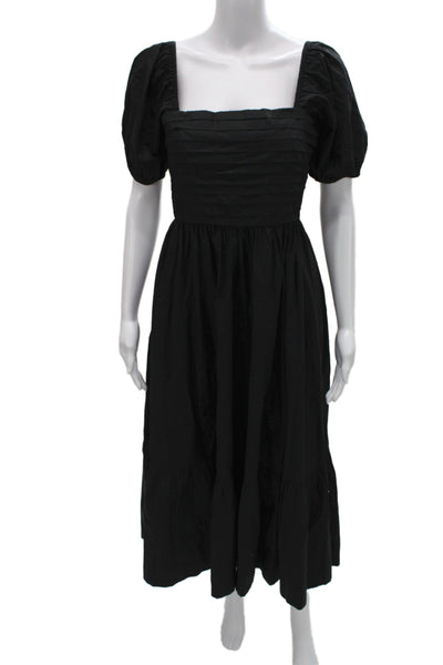 Quince Women Sundress Black 100% Organic Cotton Square Neck Long Size XS