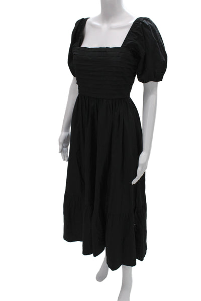 Quince Women Sundress Black 100% Organic Cotton Square Neck Long Size XS