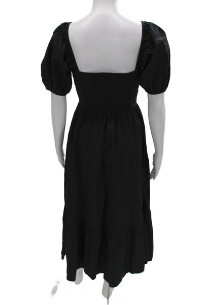 Quince Women Sundress Black 100% Organic Cotton Square Neck Long Size XS
