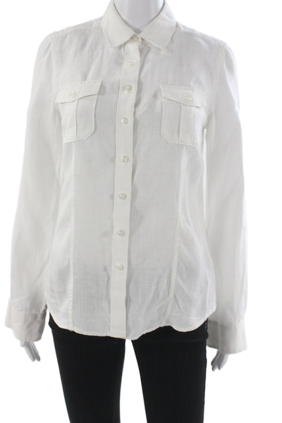 Club Monaco Women White Linen Collared Button Up Long Sleeve Top Size S