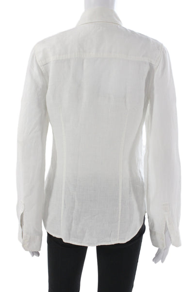 Club Monaco Women White Linen Collared Button Up Long Sleeve Top Size S