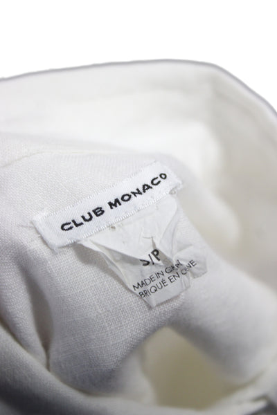 Club Monaco Women White Linen Collared Button Up Long Sleeve Top Size S