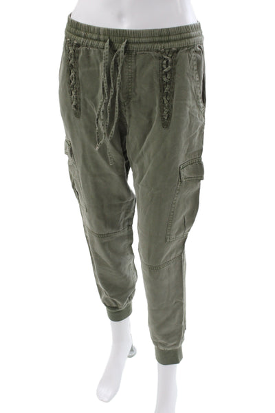 Pam & Gela Women Cargo Pants Green Lyocell Drawstring Size S
