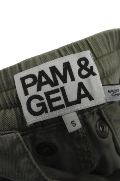 Pam & Gela Women Cargo Pants Green Lyocell Drawstring Size S