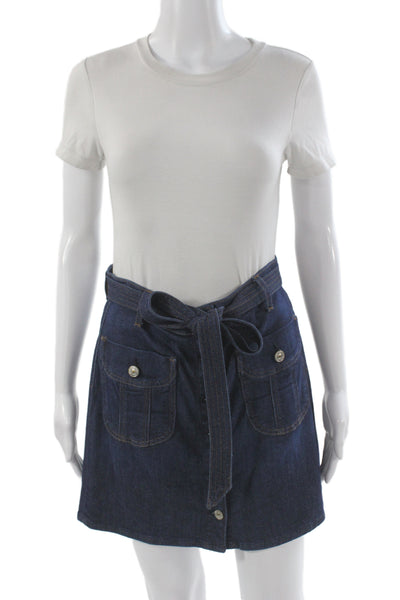 7 For All Mankind Women Blue Mini Skirt Button Knee Length Size 26