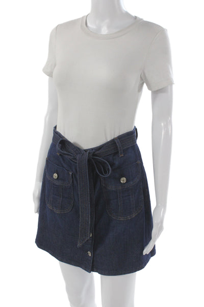 7 For All Mankind Women Blue Mini Skirt Button Knee Length Size 26