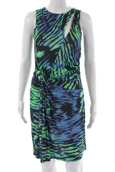 Halston Heritage Women Sheath Dress Black Animal Print Zip Sleeveless Size 2XS