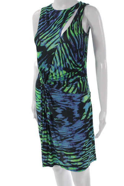 Halston Heritage Women Sheath Dress Black Animal Print Zip Sleeveless Size 2XS