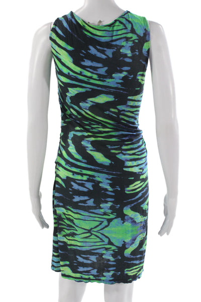 Halston Heritage Women Sheath Dress Black Animal Print Zip Sleeveless Size 2XS