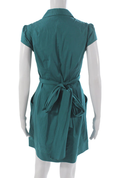 Nanette Lepore Women Shirt Dress Green Short Sleeve Collared Size 0
