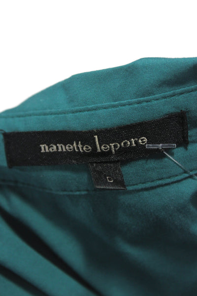 Nanette Lepore Women Shirt Dress Green Short Sleeve Collared Size 0
