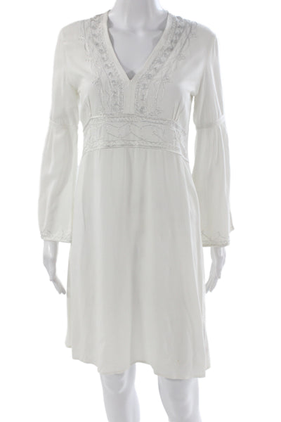 Calypso Christiane Celle Women Shift Dress White V-Neck Knee Length Size XS