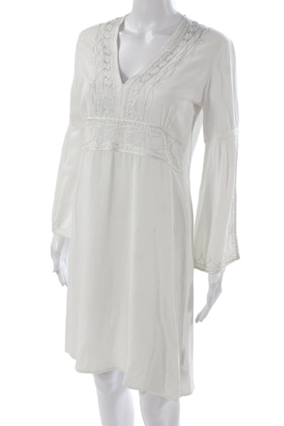 Calypso Christiane Celle Women Shift Dress White V-Neck Knee Length Size XS