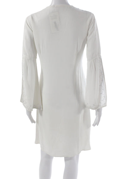 Calypso Christiane Celle Women Shift Dress White V-Neck Knee Length Size XS