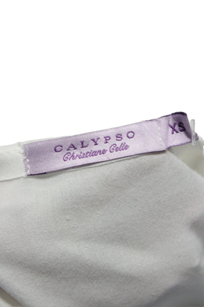 Calypso Christiane Celle Women Shift Dress White V-Neck Knee Length Size XS