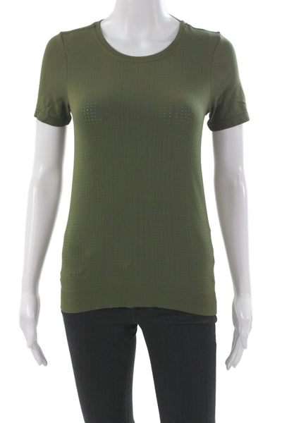 Athleta Womens Basic Green Crew Neck T Shirt Short Sleeve 97% Nylon Size XS