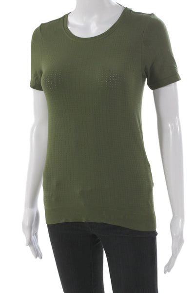 Athleta Womens Basic Green Crew Neck T Shirt Short Sleeve 97% Nylon Size XS