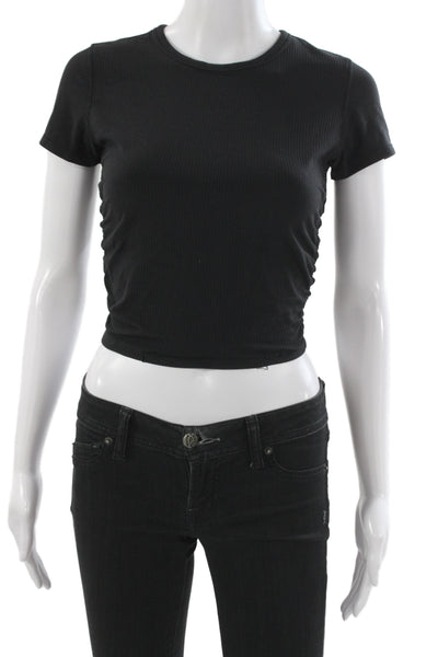 Lululemon Womens Cropped Ribbed Black Crewneck Short Sleeve T-Shirt Size 4