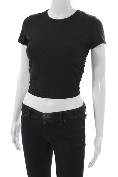 Lululemon Womens Cropped Ribbed Black Crewneck Short Sleeve T-Shirt Size 4