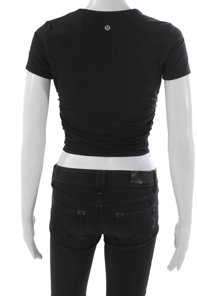 Lululemon Womens Cropped Ribbed Black Crewneck Short Sleeve T-Shirt Size 4