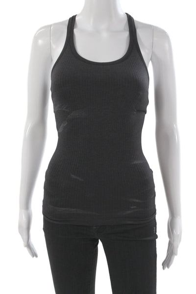 Lululemon Women Black Ribbed Striped Scoop Neck Basic Tank Athleisure Size 2