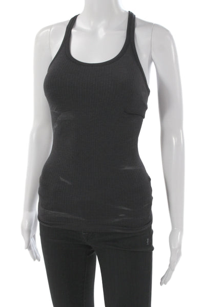Lululemon Women Black Ribbed Striped Scoop Neck Basic Tank Athleisure Size 2