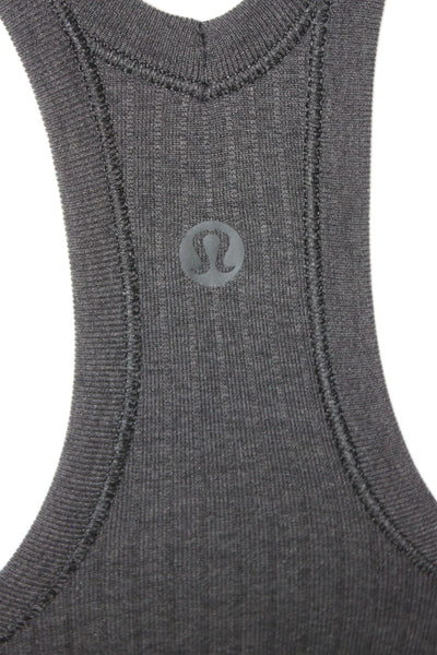 Lululemon Women Black Ribbed Striped Scoop Neck Basic Tank Athleisure Size 2
