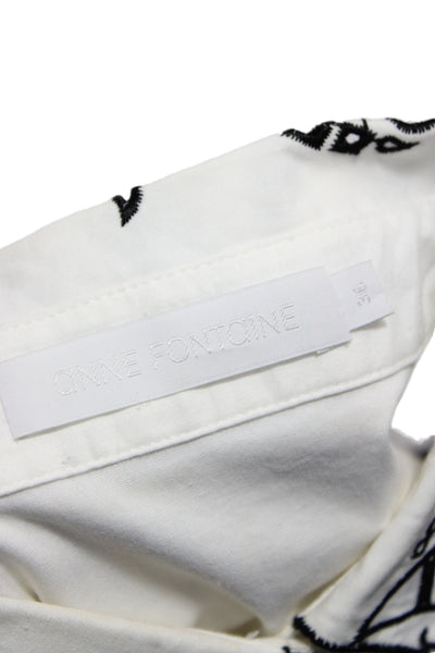 Anne Fontaine Women Jersey Collared Colorblock Black 3/4 Sleeve Blouse Size 36