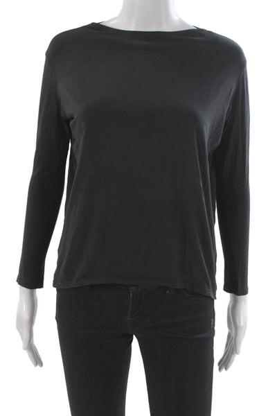 Lululemon Women Basic Black Boat Neck Long Sleeve Cotton T-Shirt Size 4