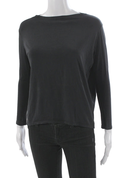 Lululemon Women Basic Black Boat Neck Long Sleeve Cotton T-Shirt Size 4