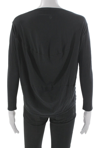 Lululemon Women Basic Black Boat Neck Long Sleeve Cotton T-Shirt Size 4