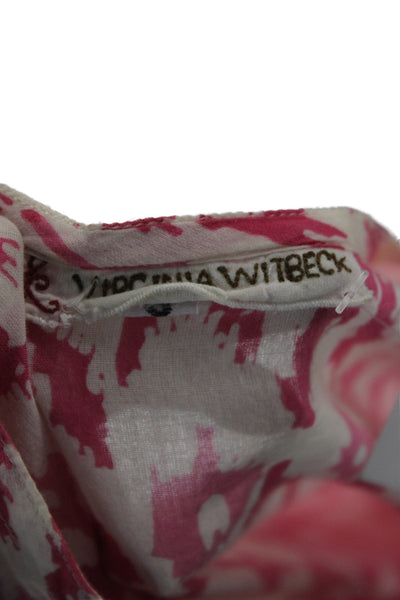 Virginia Witbeck Womens Tunic Pink Geometric V Neck 3/4 Sleeve Cotton Size S