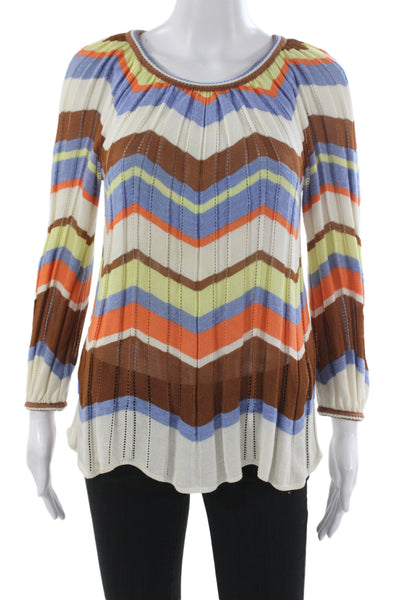 M Missoni Womens Chevron Striped Viscose Tunic Scoop Neck Long Sleeve Size 38