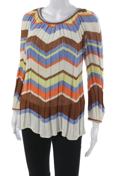 M Missoni Womens Chevron Striped Viscose Tunic Scoop Neck Long Sleeve Size 38