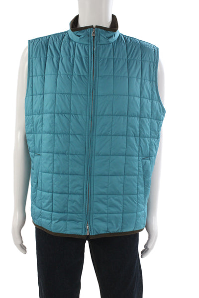 Peter Millar Men Quilted Blue Polyester Vest Zip Size XL
