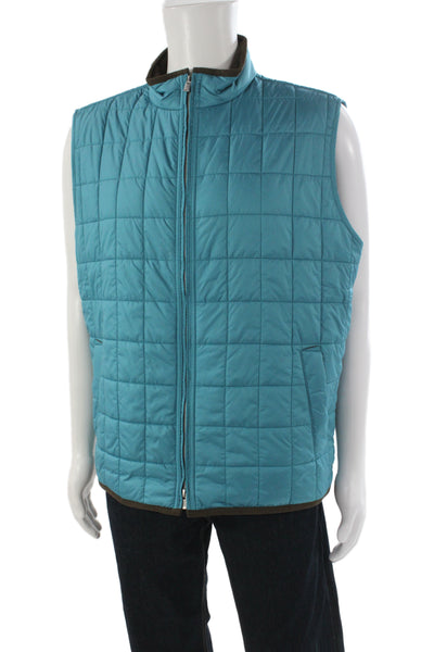 Peter Millar Men Quilted Blue Polyester Vest Zip Size XL