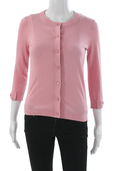 Kate Spade New York Women Pink Round Neck 3/4 Sleeve Cardigan Cotton Size 2XS