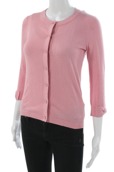 Kate Spade New York Women Pink Round Neck 3/4 Sleeve Cardigan Cotton Size 2XS