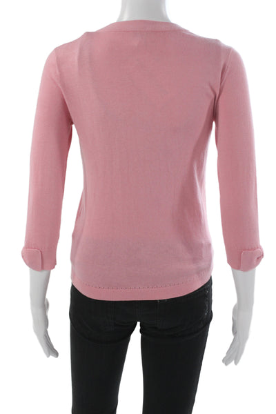Kate Spade New York Women Pink Round Neck 3/4 Sleeve Cardigan Cotton Size 2XS