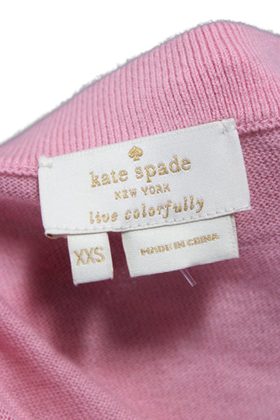 Kate Spade New York Women Pink Round Neck 3/4 Sleeve Cardigan Cotton Size 2XS