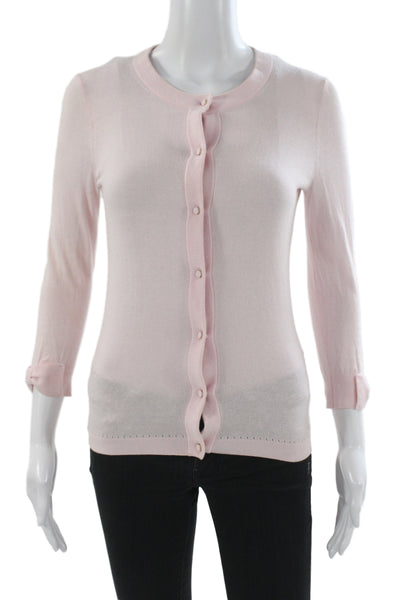 Kate Spade New York Womens Pink Cardigan 3/4 Sleeve Round Neck Size 2XS