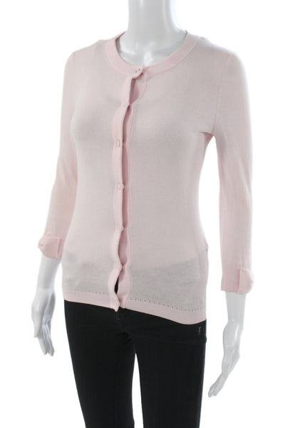 Kate Spade New York Womens Pink Cardigan 3/4 Sleeve Round Neck Size 2XS