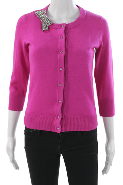 Kate Spade New York Womens Pink Wool Cardigan Round Neck 3/4 Sleeve Size XS