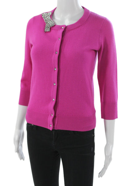 Kate Spade New York Womens Pink Wool Cardigan Round Neck 3/4 Sleeve Size XS